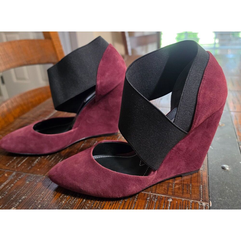 Charles David Burgundy Suede Wide Elastic Strap Pointed Toe Heels - Women's 9M